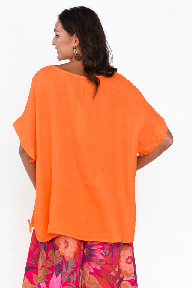 Prato Orange Drawstring Linen Top