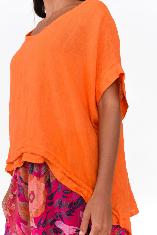 Prato Orange Drawstring Linen Top