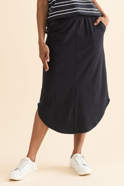 Presley Navy Cotton Shirred Skirt