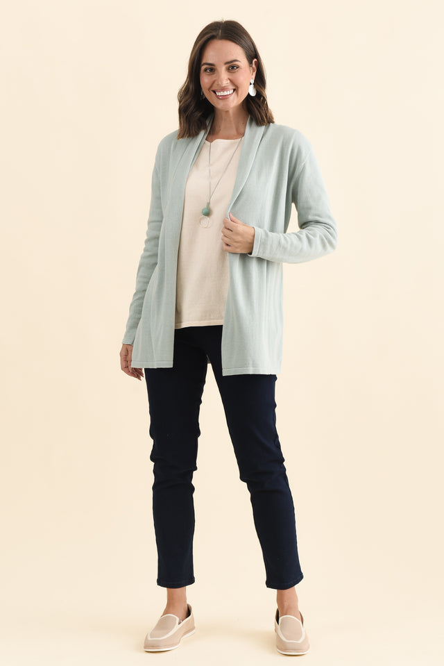 Primrose Mint Cotton Drape Cardigan,Brunette model,alt text|model:MJ image 8