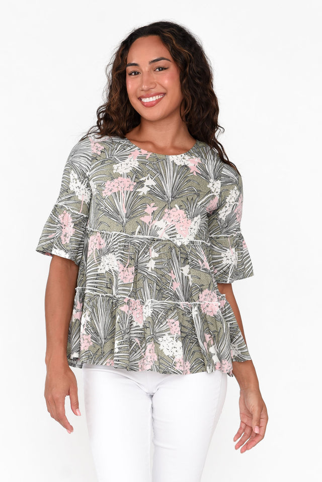 Protaras Sage Tropical Cotton Blend Top neckline_Round  alt text|model:Demi;wearing:AU 8 / US 4 image 1
