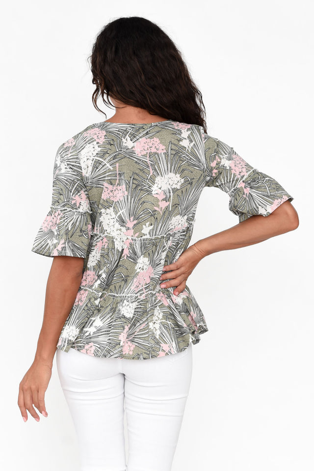 Protaras Sage Tropical Cotton Blend Top