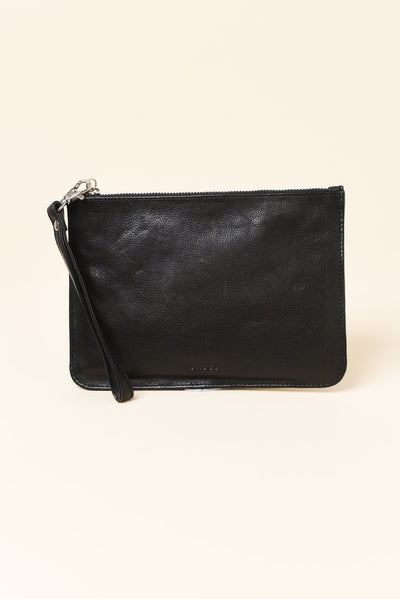 Queens Black Leather Clutch