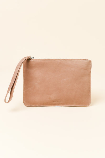 Queens Camel Leather Clutch