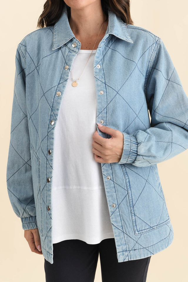 Quest Blue Quilted Jacket,Brunette model,alt text|model:MJ image 5