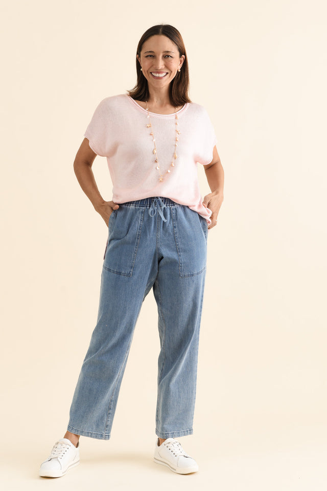 Quinn Blue Cotton Jogger Pants,brunette model,Full Outfit,alt text|model:Cara image 6