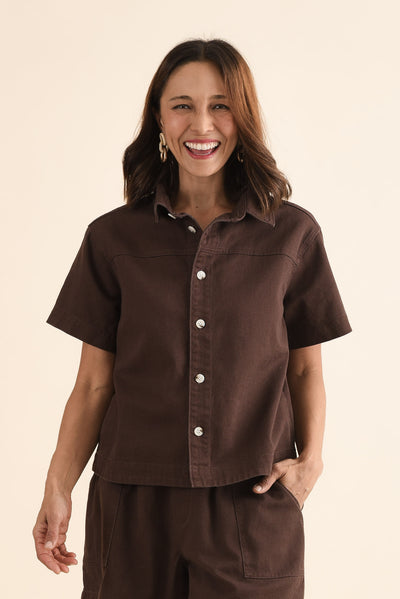 Quinn Chocolate Denim Collared Shirt
