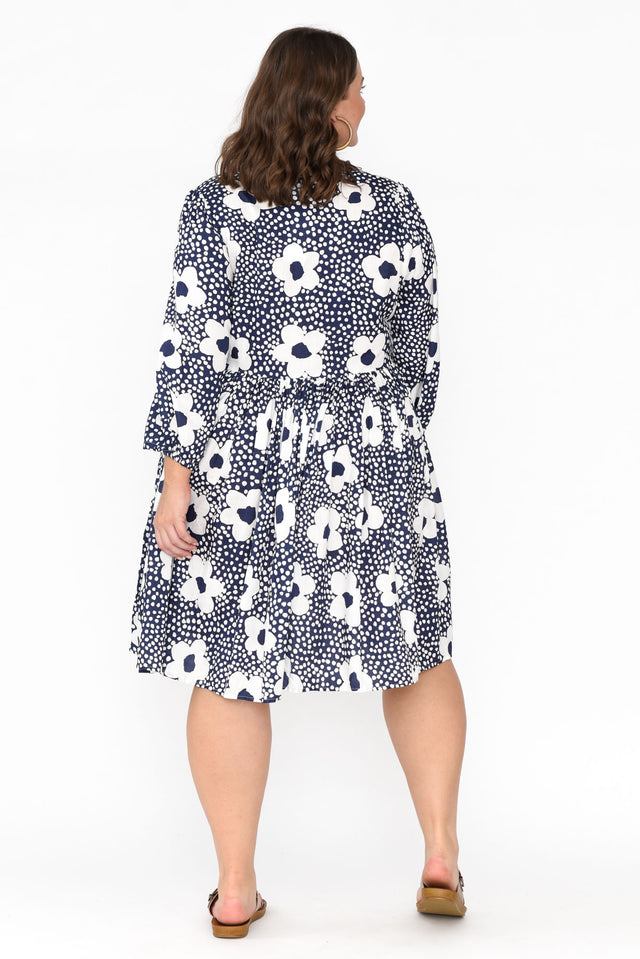 Quinta Navy Bloom Cotton Blend Dress