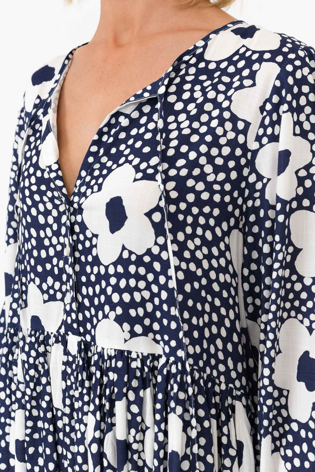 Quinta Navy Bloom Cotton Blend Dress