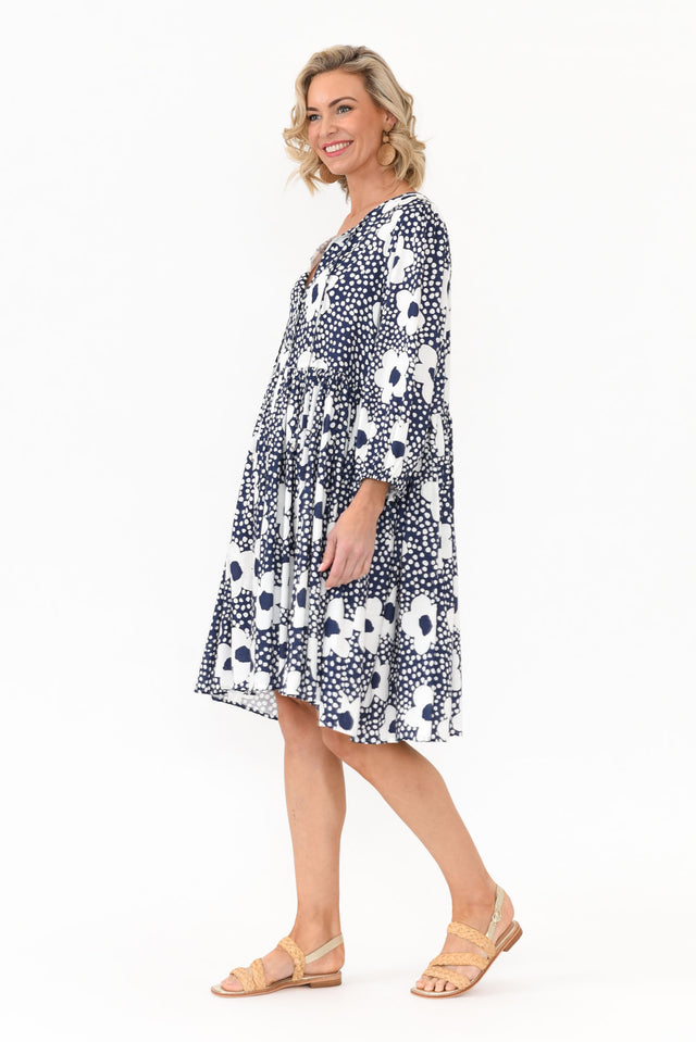 Quinta Navy Bloom Cotton Blend Dress