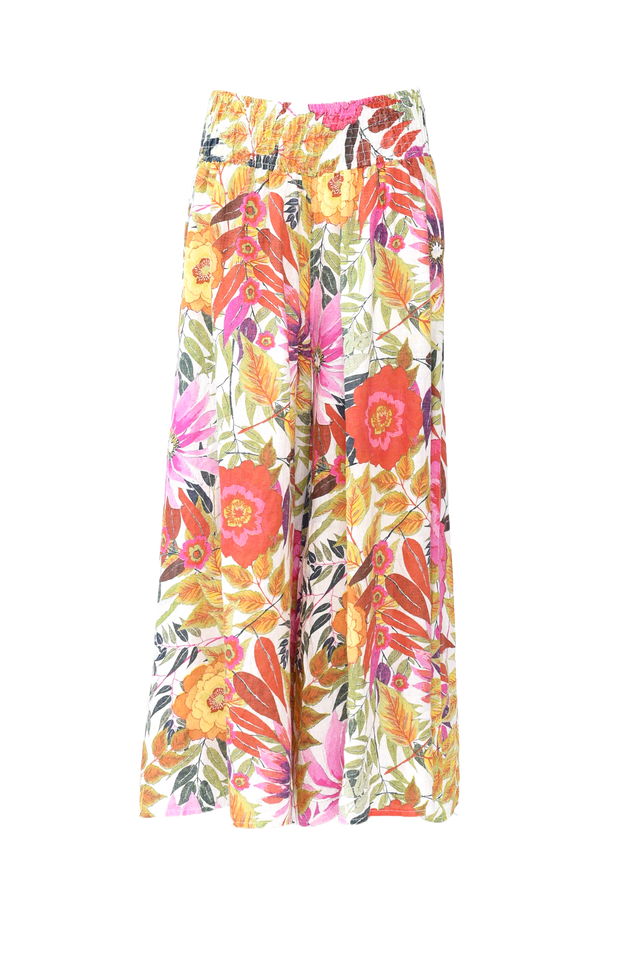 Rumi White Bloom Wide Leg Linen Pants
