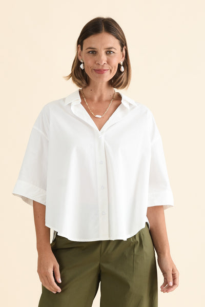 Rachel White Cotton Blend Shirt