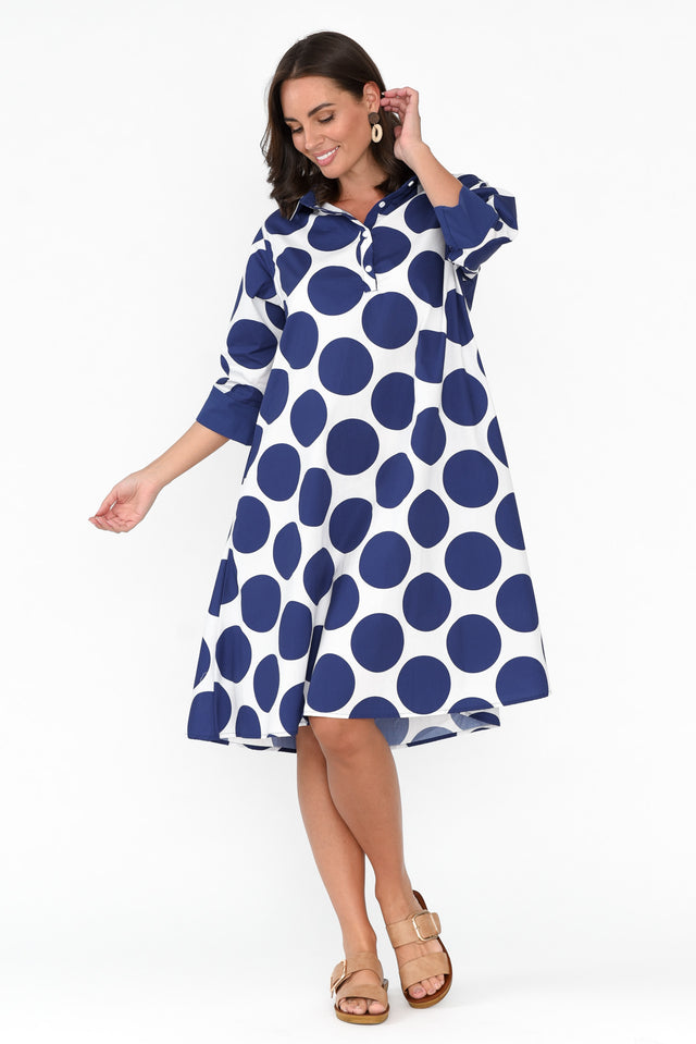 Raddix Navy Spot Cotton Pocket Dress image 3