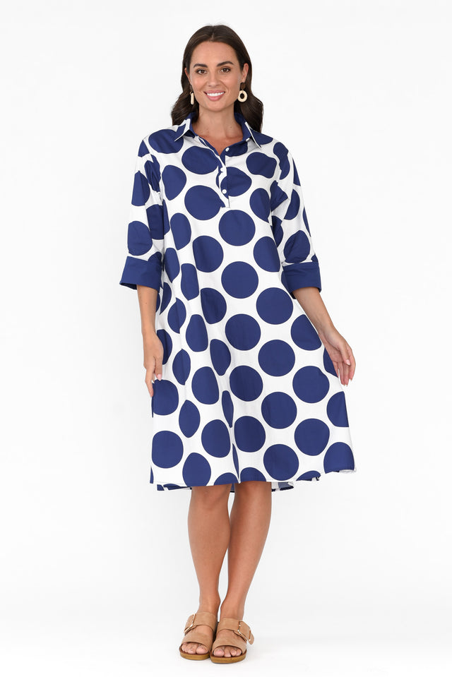 Raddix Navy Spot Cotton Pocket Dress image 7