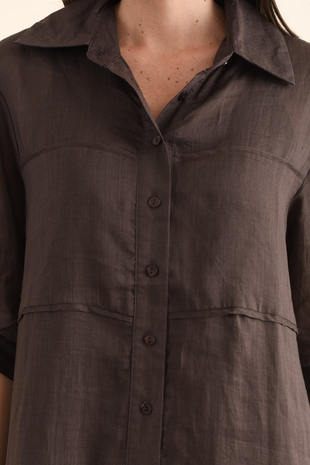 Radley Chocolate Cotton Pleated Shirt Dress,Detail,Brunette model,alt text|model:MJ image 5