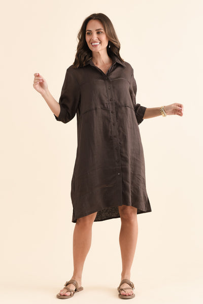 Radley Chocolate Cotton Pleated Shirt Dress