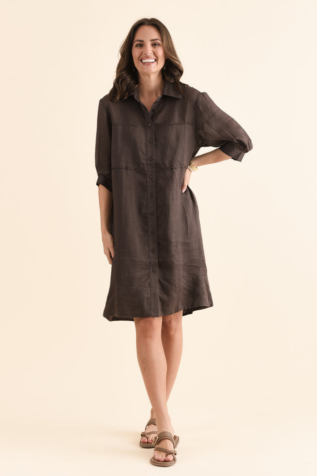 Radley Chocolate Cotton Pleated Shirt Dress,Full Body,Brunette model,alt text|model:MJ image 2