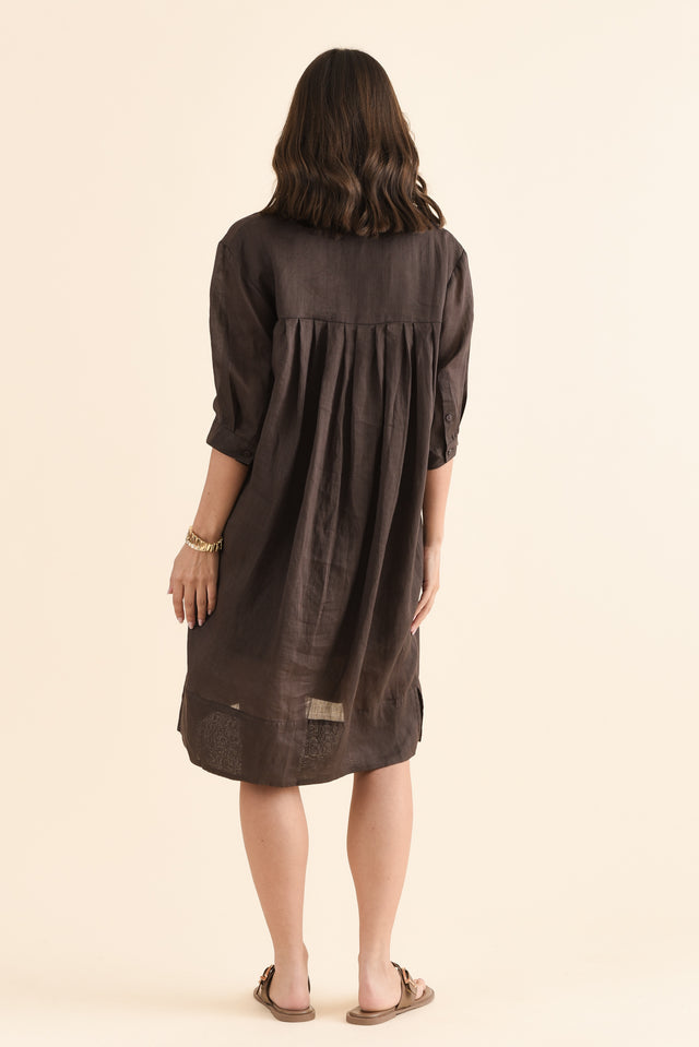 Radley Chocolate Cotton Pleated Shirt Dress,Back,Brunette model,alt text|model:MJ image 4