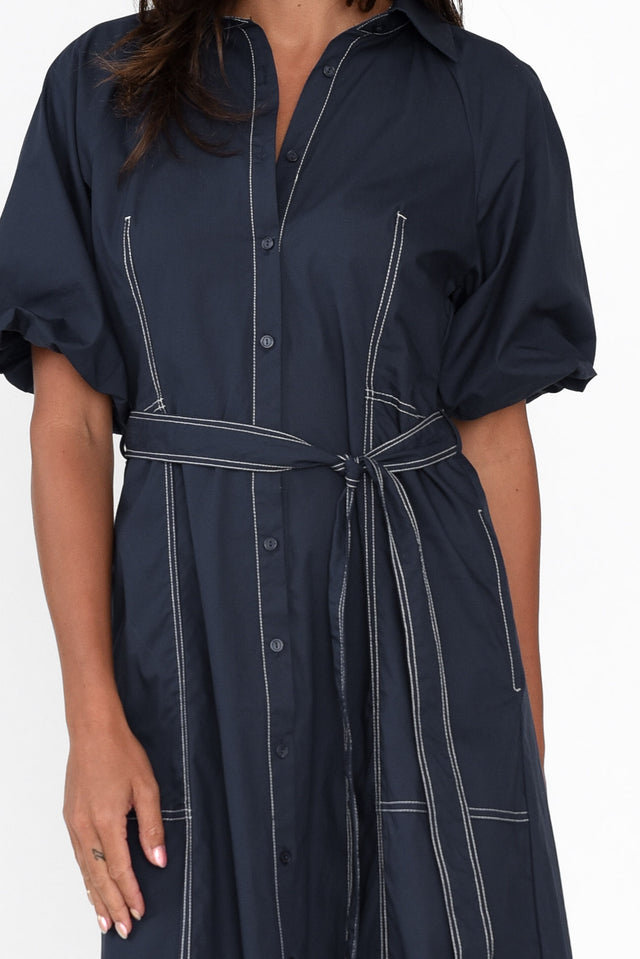 Ralphie Navy Cotton Contrast Stitch Dress image 6