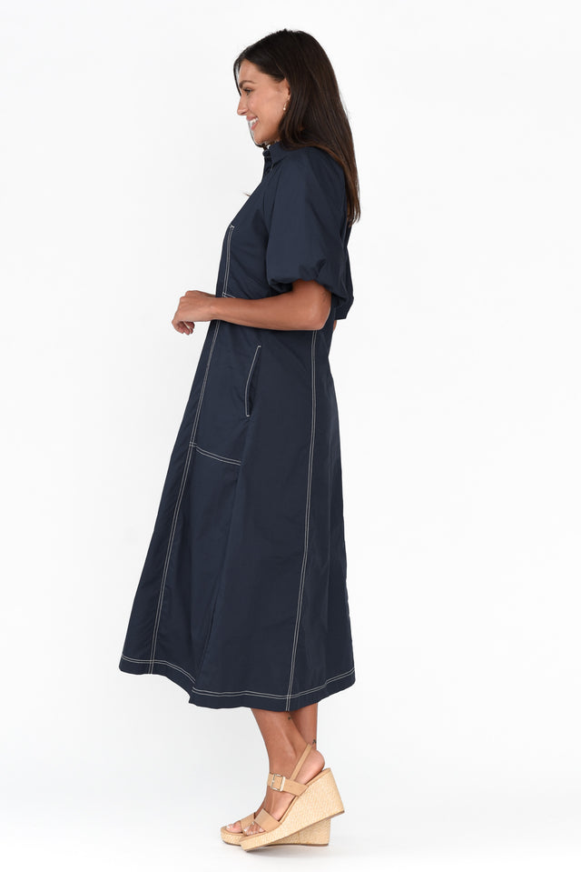 Ralphie Navy Cotton Contrast Stitch Dress image 4