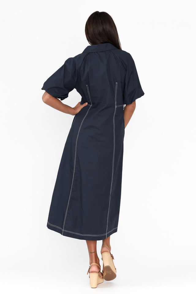 Ralphie Navy Cotton Contrast Stitch Dress image 5