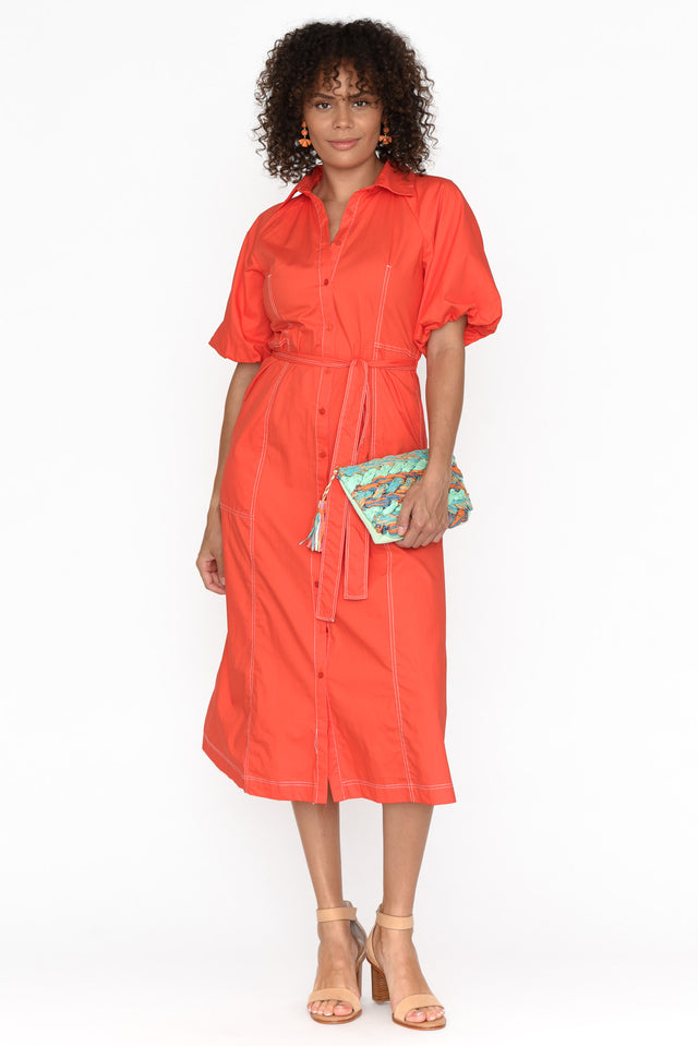 Ralphie Orange Cotton Contrast Stitch Dress image 2