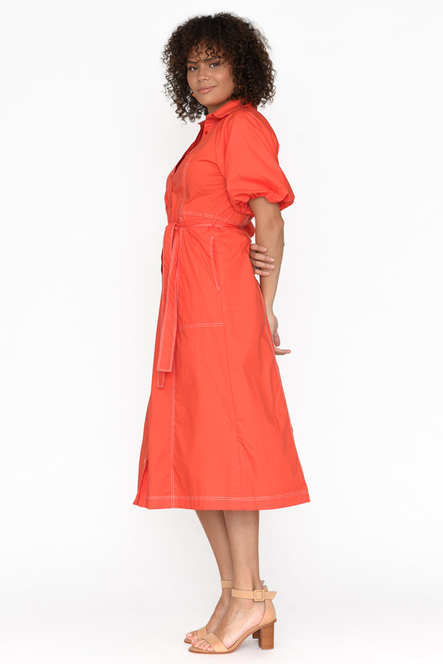 Ralphie Orange Cotton Contrast Stitch Dress image 4