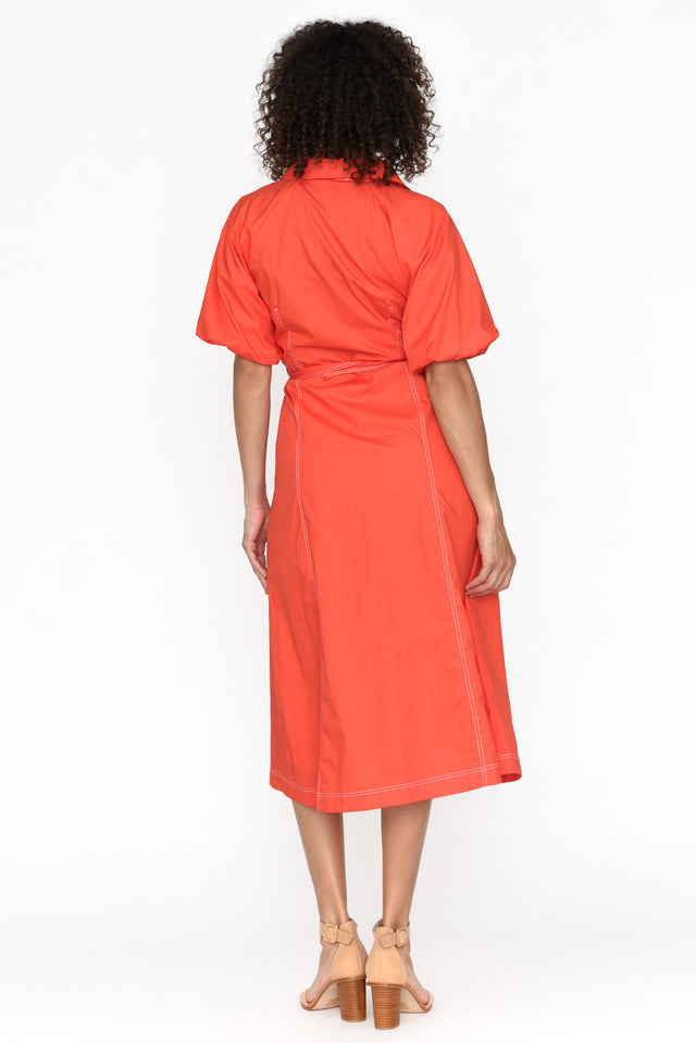 Ralphie Orange Cotton Contrast Stitch Dress image 5