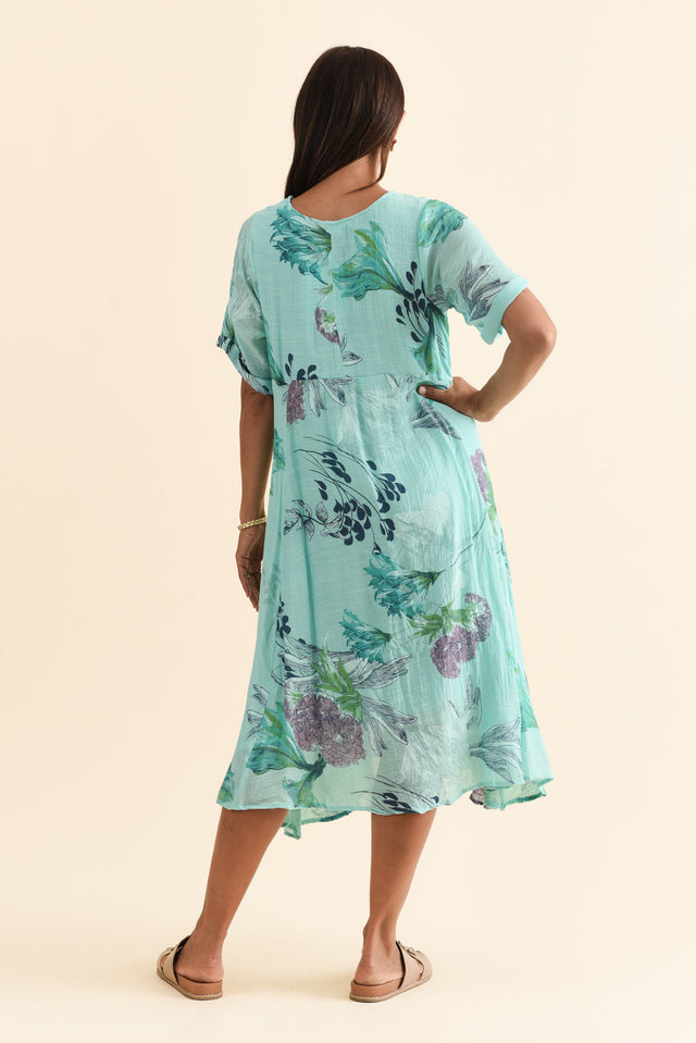 Ramona Blue Floral Cotton Blend Dress,Brunette model,alt text|model:Cara image 5