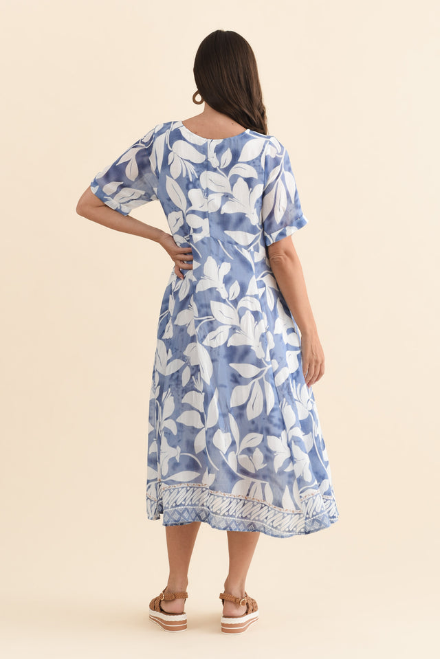 Ramona Blue Leaf Cotton Blend Dress,Brunette model,alt text|model:MJ image 5