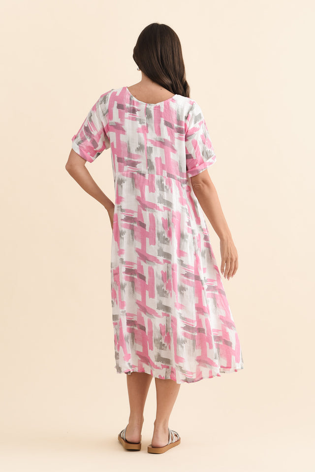 Ramona Pink Brush Stroke Cotton Blend Dress,Brunette model,alt text|model:MJ image 5