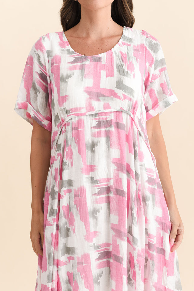 Ramona Pink Brush Stroke Cotton Blend Dress,Brunette model,alt text|model:MJ image 6