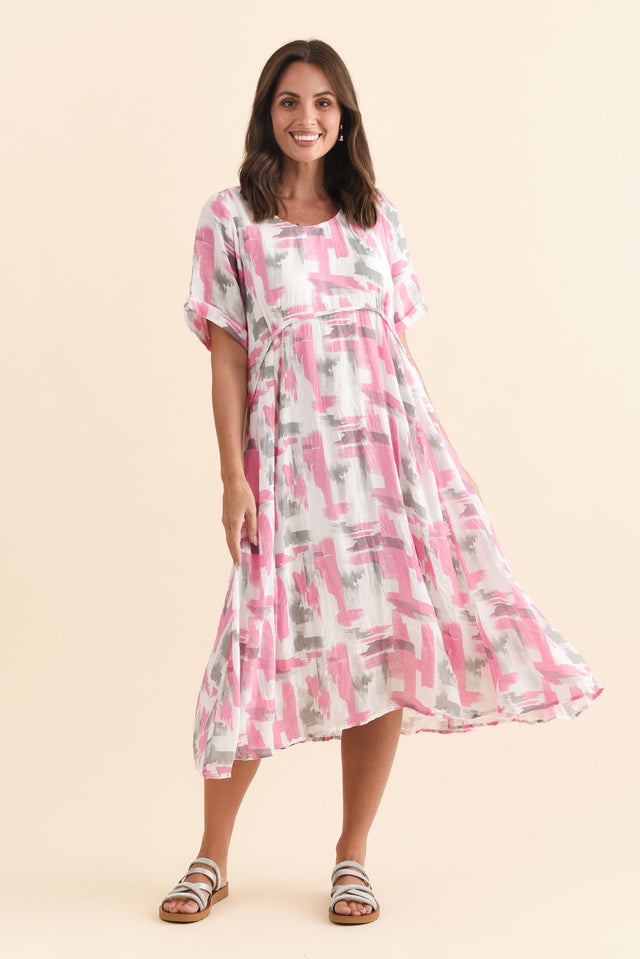 Ramona Pink Brush Stroke Cotton Blend Dress,Brunette model,alt text|model:MJ image 3