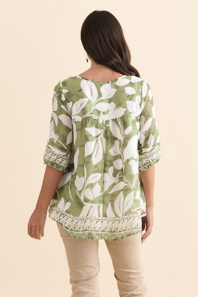 Ramy Green Leaf Cotton Blend Top,Brunette model,alt text|model:MJ image 5