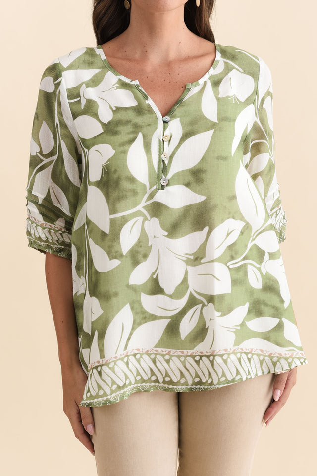 Ramy Green Leaf Cotton Blend Top,Brunette model,alt text|model:MJ image 6
