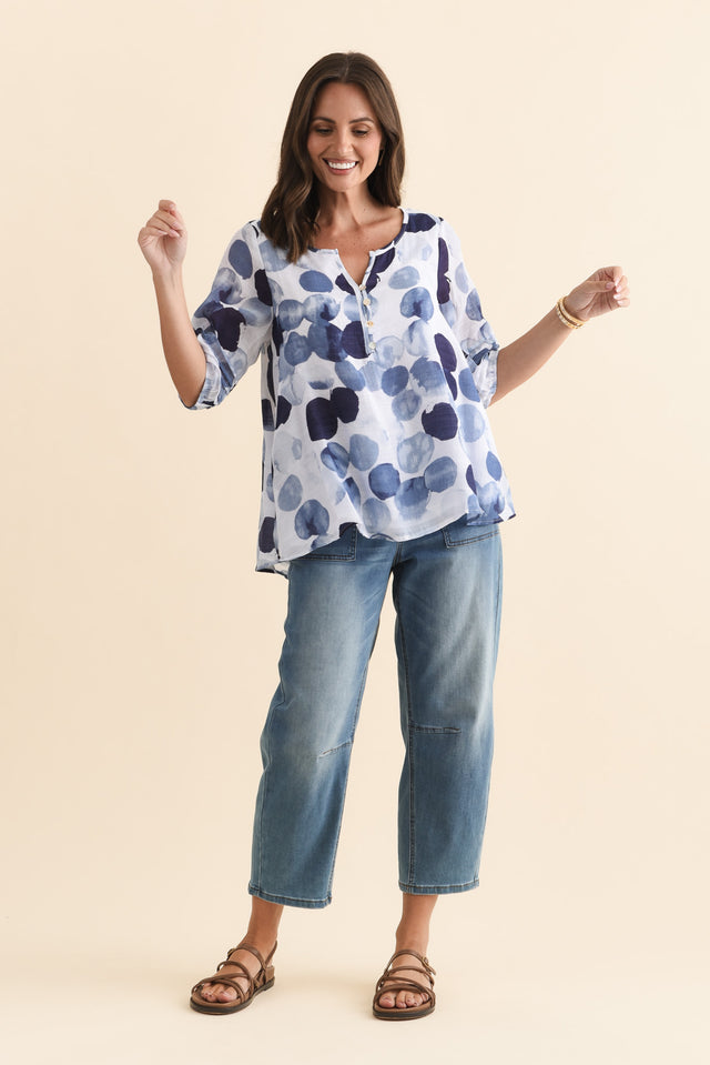 Ramy Navy Spot Cotton Blend Top,Brunette model,alt text|model:MJ image 7