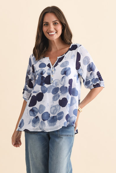 Ramy Navy Spot Cotton Blend Top
