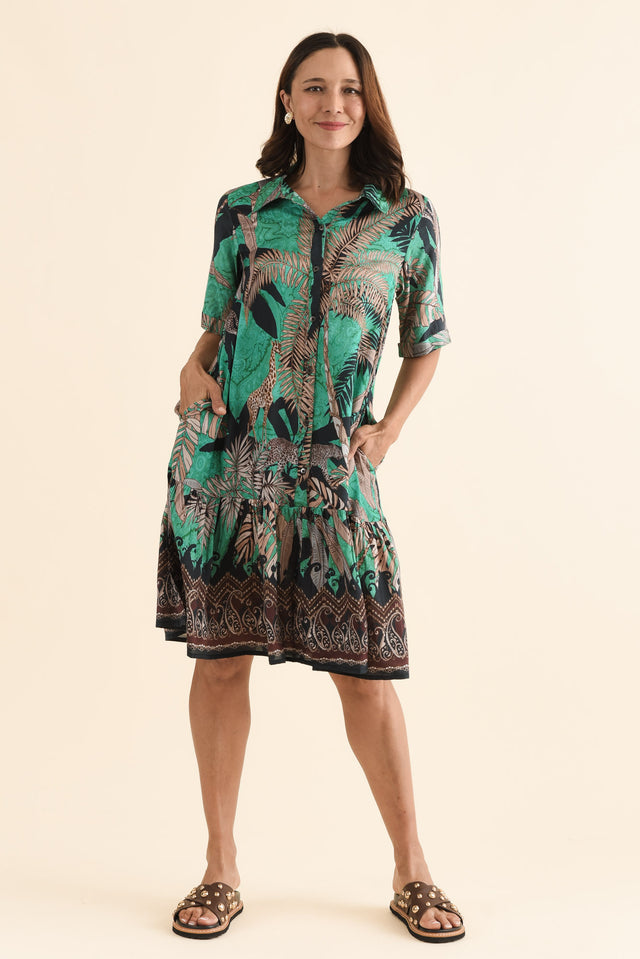 Randall Green Palm Pocket Dress,Full Body,Brunette model,alt text|model:Cara image 2