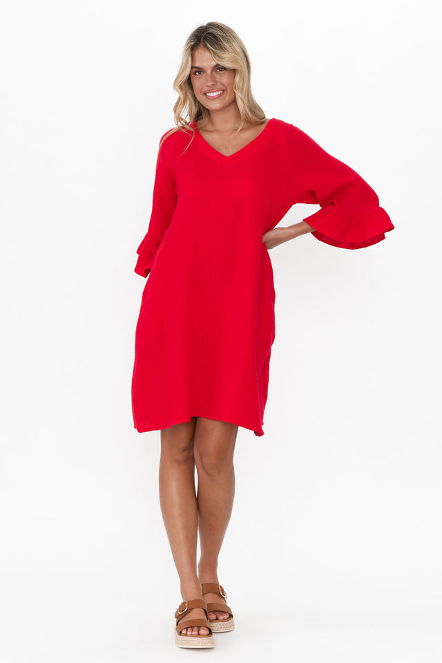 Ranie Red Cotton Ruffle Dress image 6