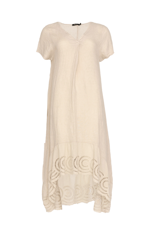 Ravella Beige Linen V Neck Dress image 2