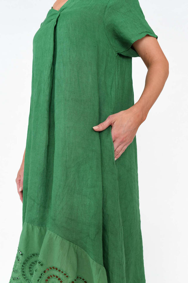Ravella Green Linen V Neck Dress image 5