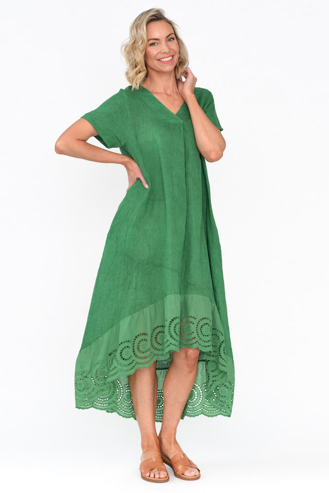Ravella Green Linen V Neck Dress image 6