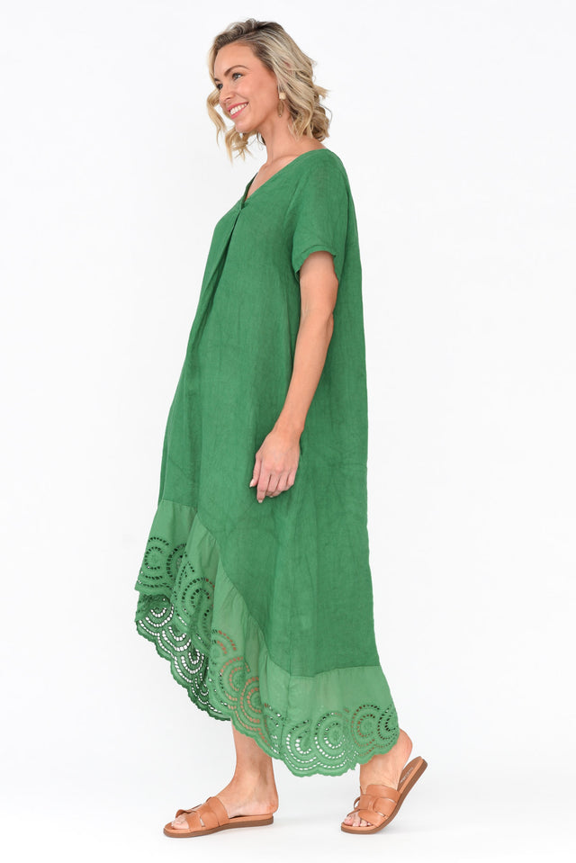 Ravella Green Linen V Neck Dress image 3