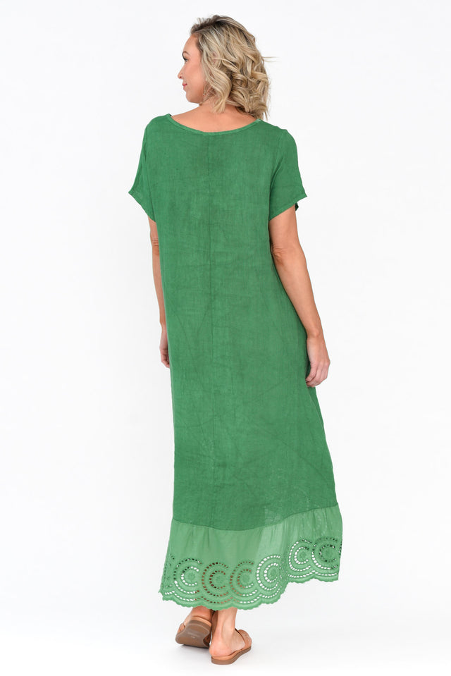 Ravella Green Linen V Neck Dress image 4