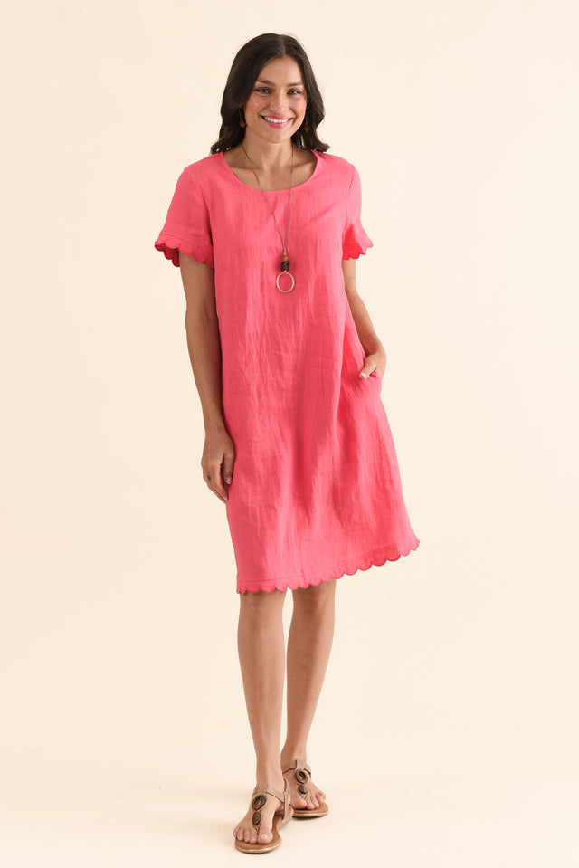 Ravello Melon Linen Pocket Dress,Front,Brunette model,alt text|model:Brontie