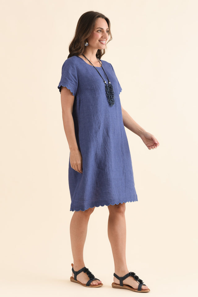 Ravello Steel Linen Pocket Dress,Side,Brunette model,alt text|model:MJ image 3