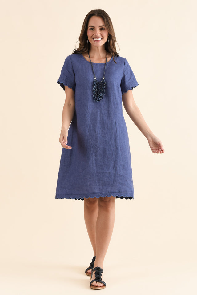Ravello Steel Linen Pocket Dress,Front,Brunette model,alt text|model:MJ image 1