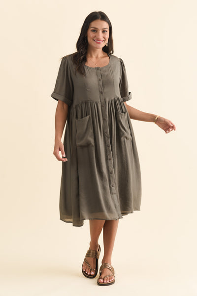 Rayna Khaki Button Dress
