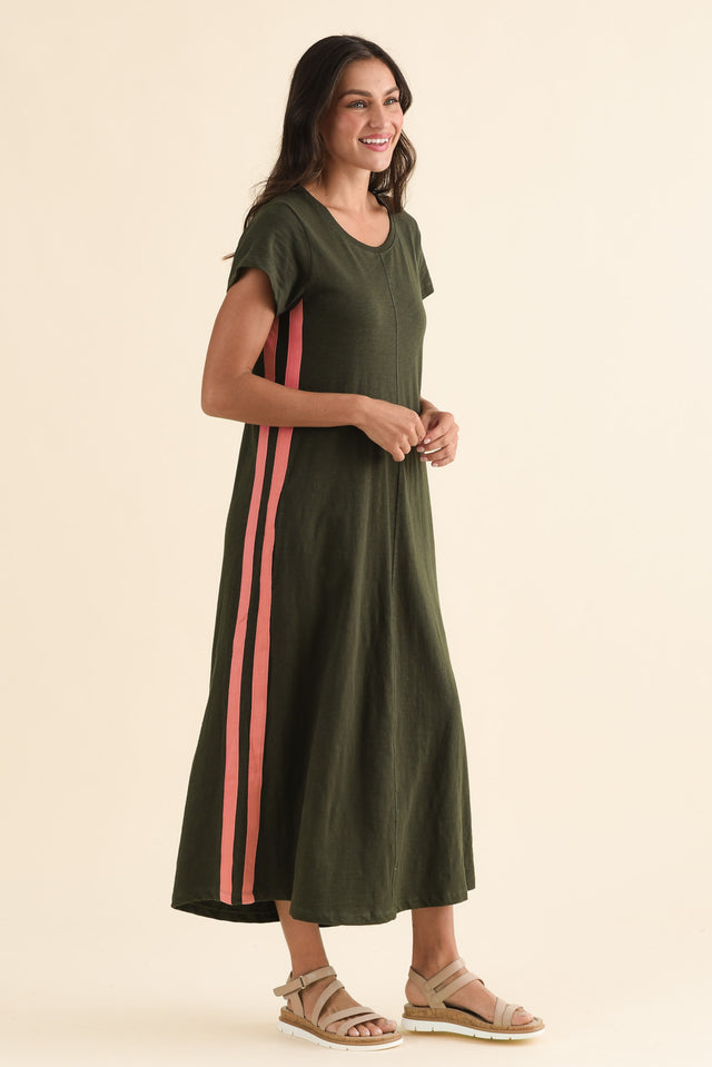 Recovery Khaki Trim Cotton Dress,Side,Brunette model,alt text|model:Brontie image 3