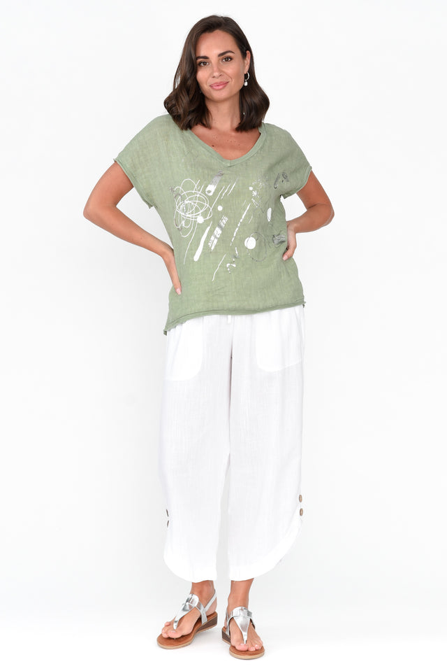 Redda Khaki Foil Linen Cotton Top